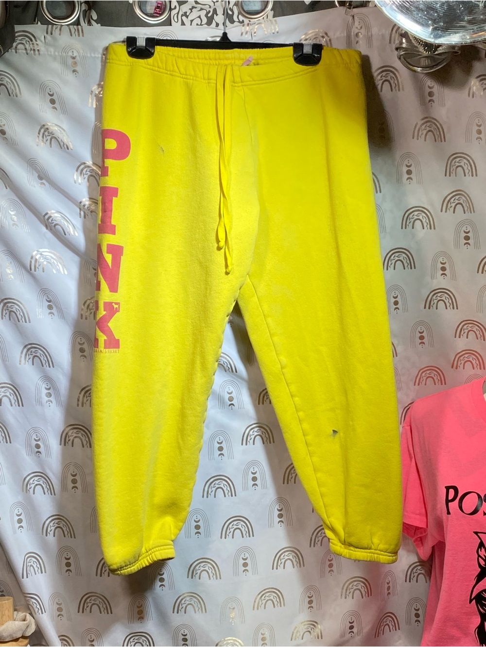 PINK Victoria's Secret Bright Yellow Jogger Sweatpants with Pink Logo